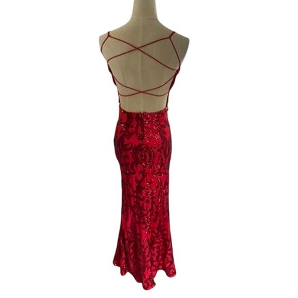 "Windsor" Sequin Maxi Open Back Red Prom Dress SZ S Pretty Women Formal Mob Wife - Picture 4 of 9